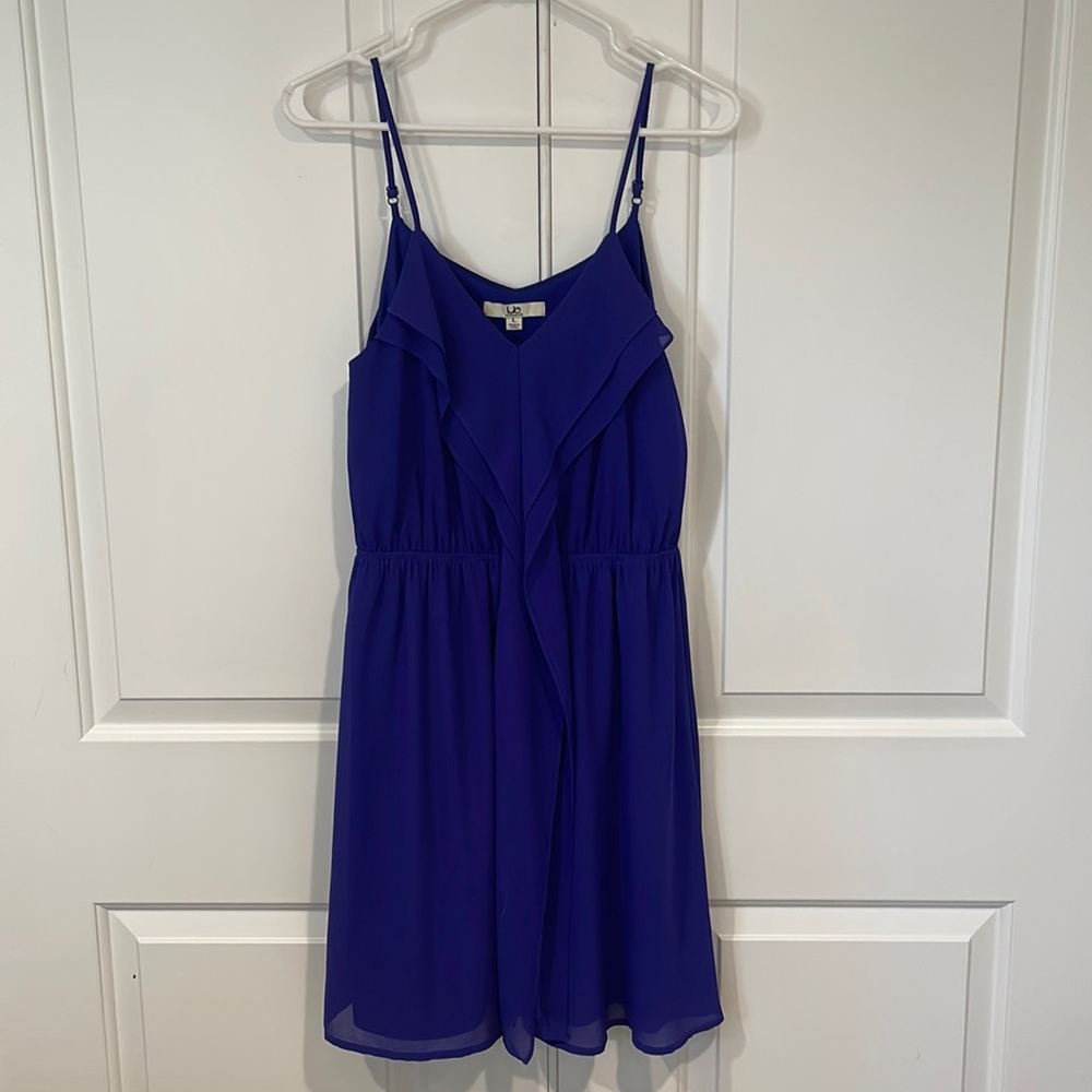 Ya Los Angeles blue chiffon cocktail dress L